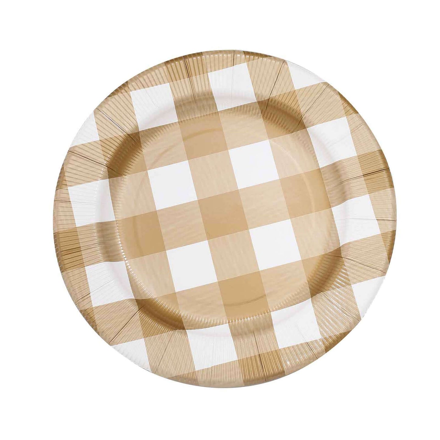 10-Pack Disposable Paper Charger Plates â€“ Gold/White Buffalo Plaid 13" Round Table Chargers, 350 GSM Cardstock