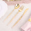24-Pack Plastic Cutlery Set Metallic Gold with Gold Glitter - Stylish Disposable Silverware Pack 8"