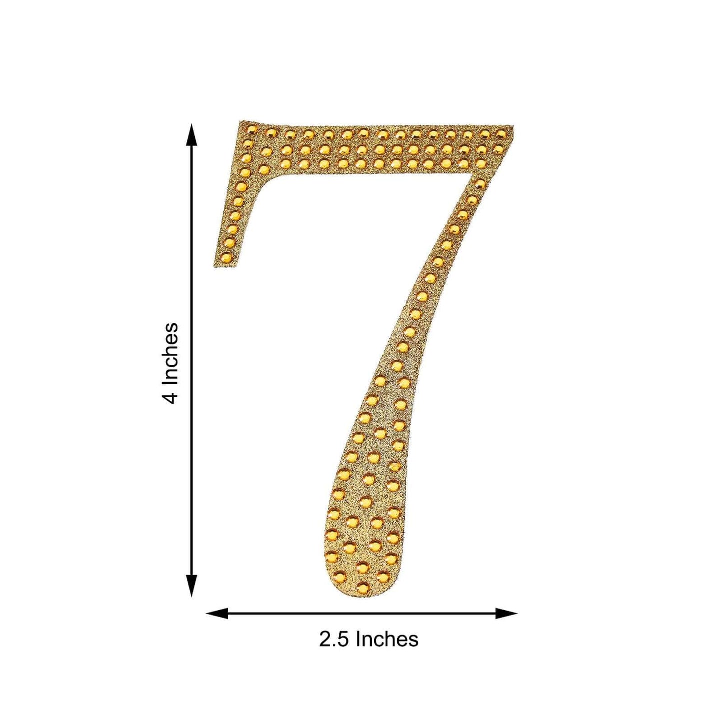 Decorative Rhinestone Number "7" Stickers, Glitter Adhesive Craft Numbers Gold DIY Sparkle Embellishments 4"