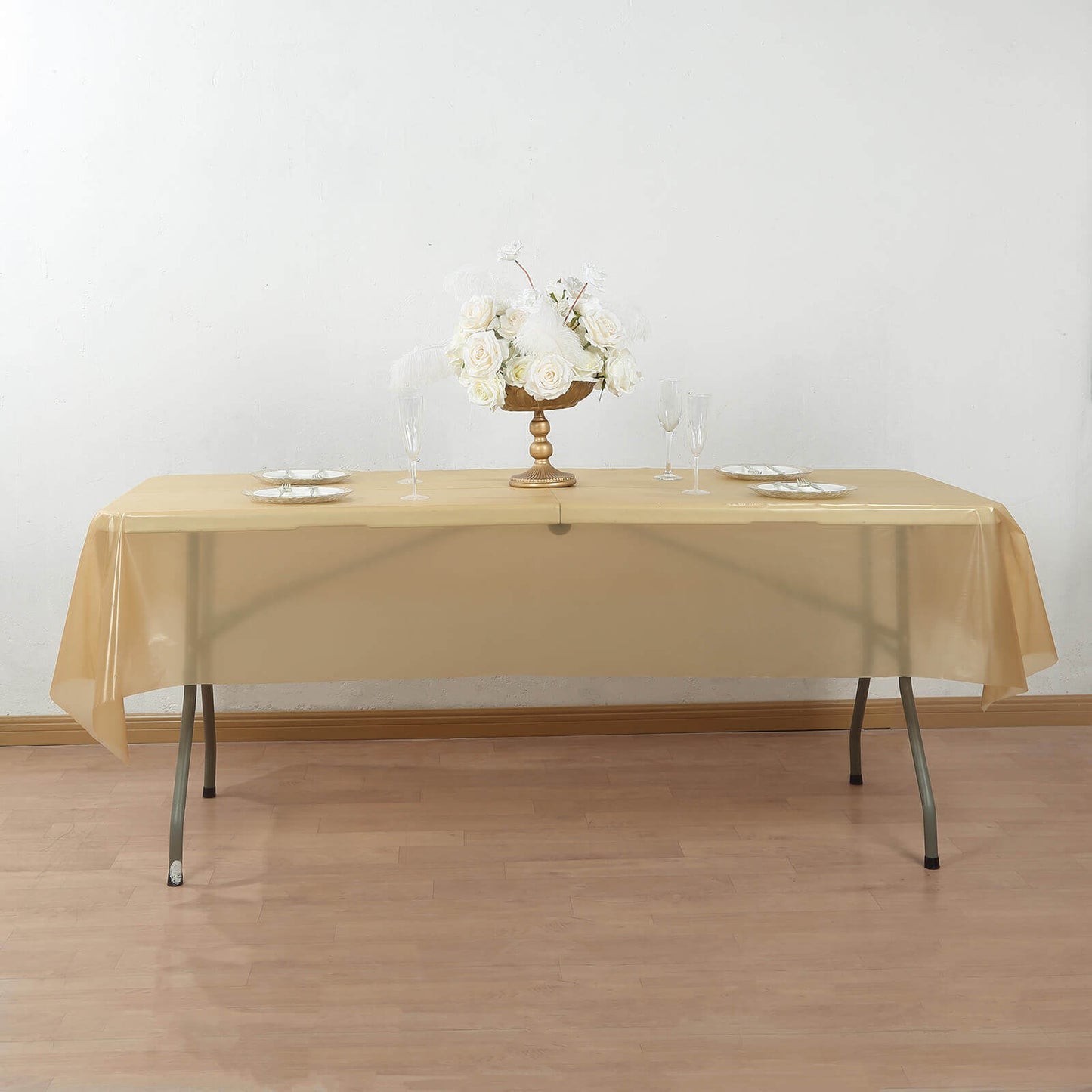 Plastic Table Cover Roll Gold with Slide Cutter - Customizable Disposable Tablecloth Roll 54"x300ft