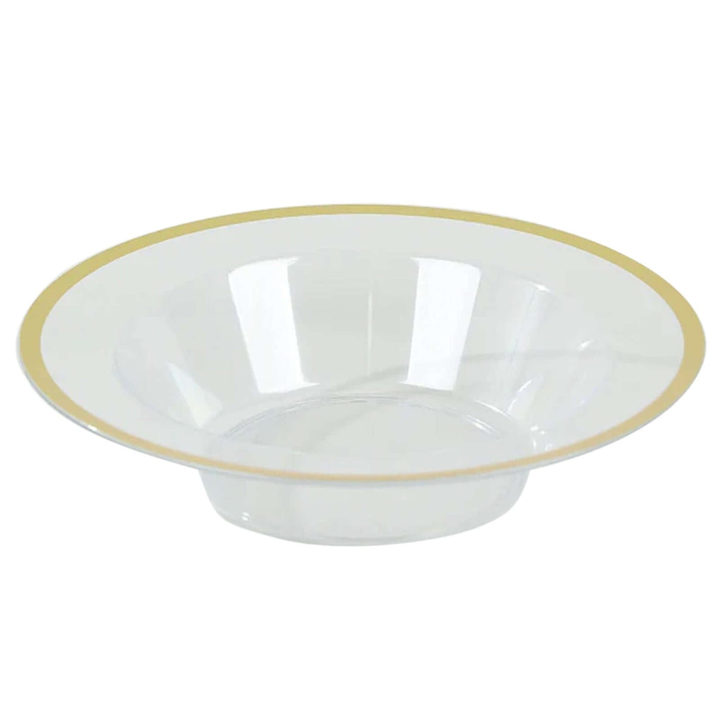 20-Pack Plastic Dessert Serving Bowls Clear Round Design with Gold Rim - Disposable Salad Soup Bowls 12oz