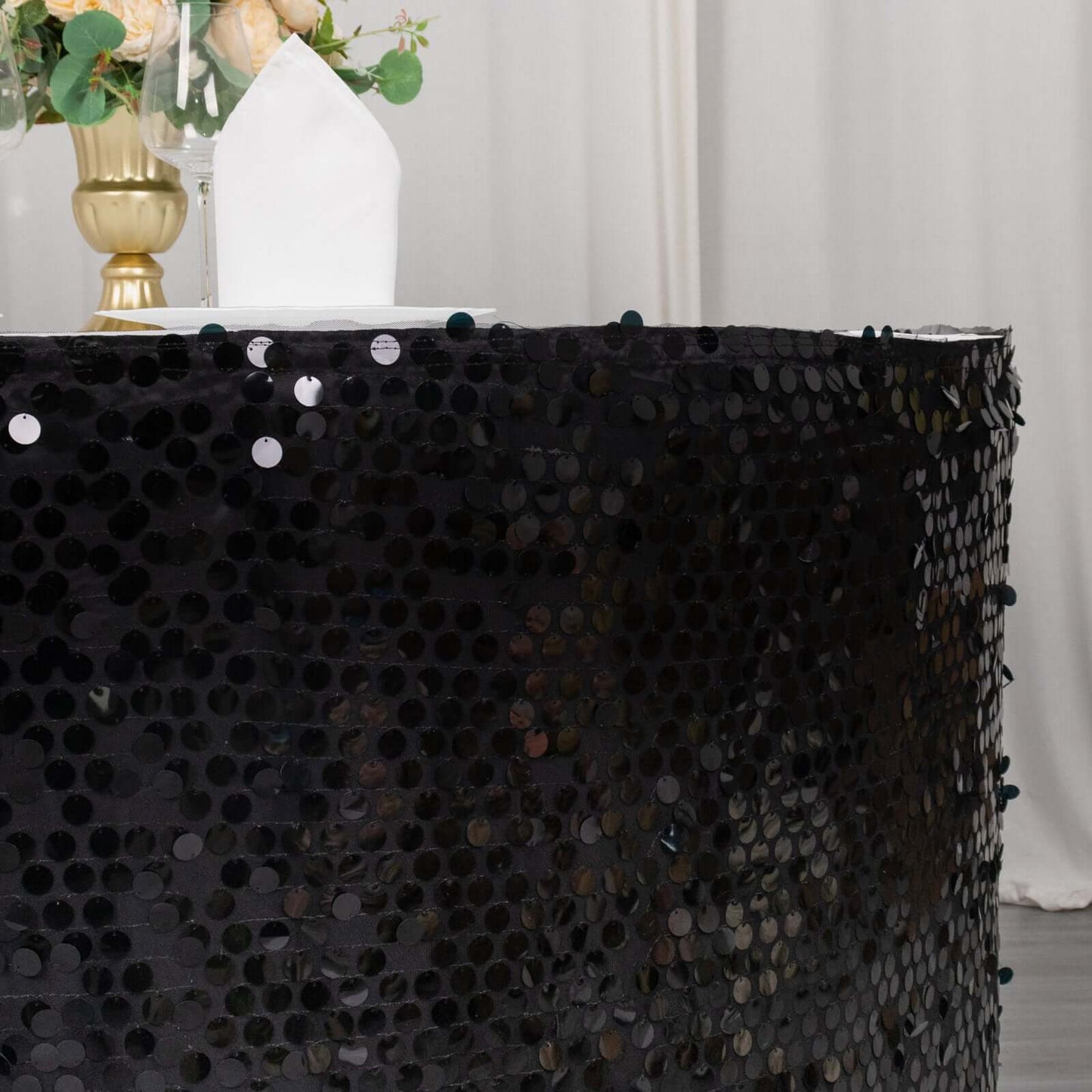 Payette Sequin 21ft Table Skirt Black - Dual Layered Satin Table Cover