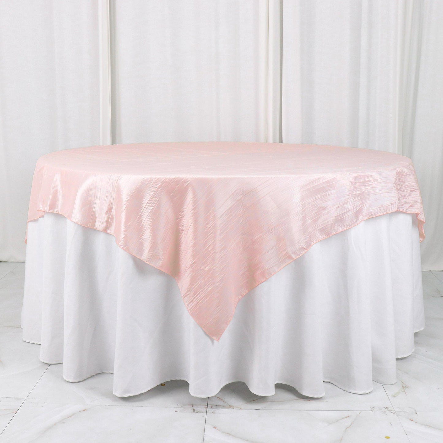 Taffeta 72"x72" Table Overlay Square Tablecloth Blush - Accordion Crinkle Table Cover