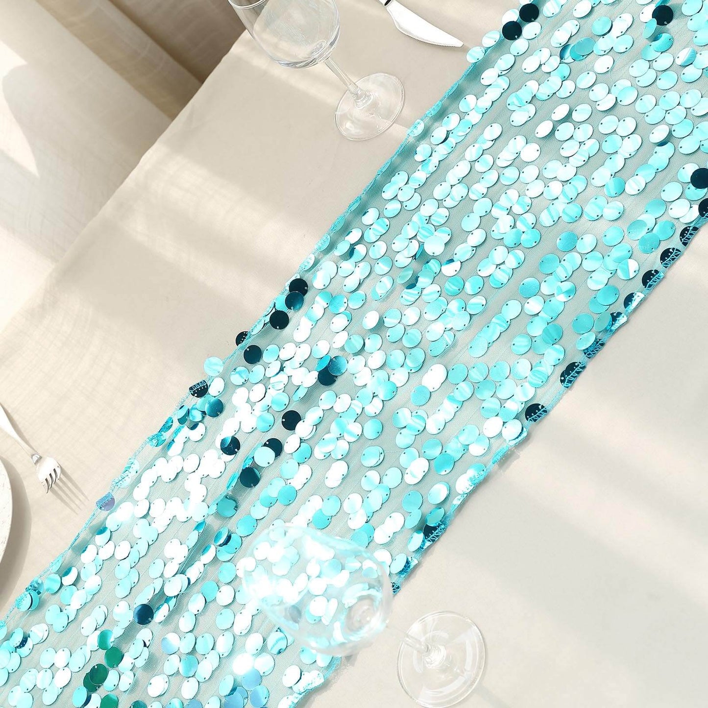 Big Payette Sequin 13"x108" Table Runner Turquoise - Dazzling Design