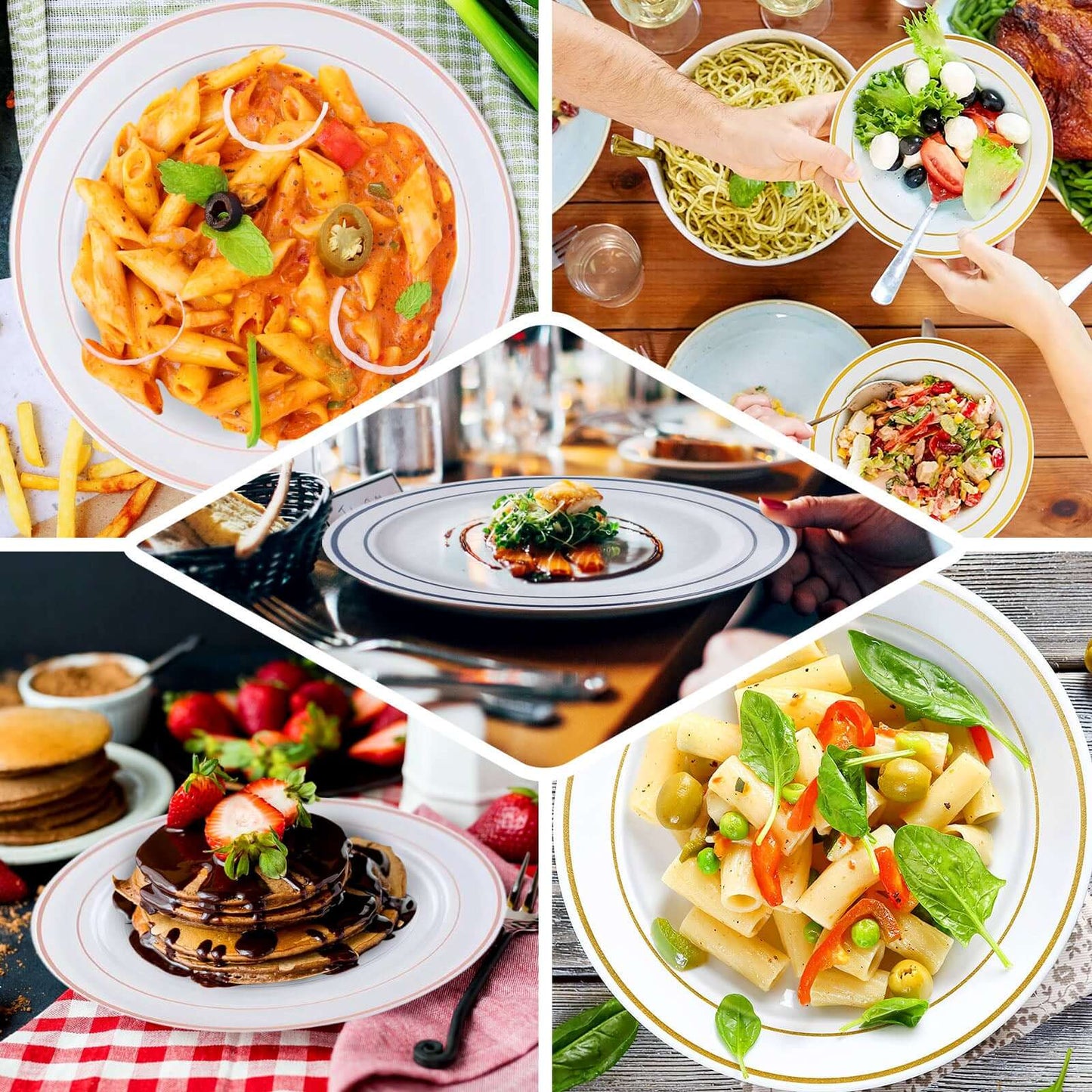 10-Pack Plastic Dessert Plates White with TrÃ¨s Chic Gold Rim - Disposable Plates for Parties 8"