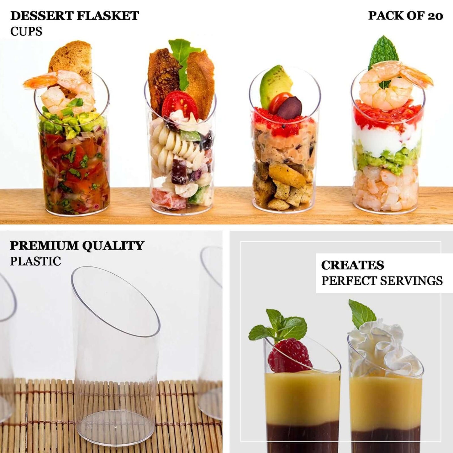 24-Pack Plastic Appetizer Cups Clear Diminutive Flasket - Lightweight Disposable Cups for Treats 3oz