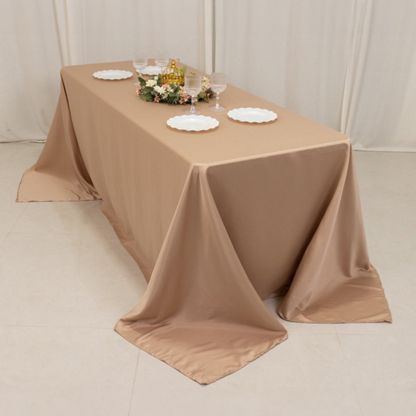Lamour Satin 90"x132" Rectangle Tablecloth Nude - Soft & Silk-Like Seamless Table Cover