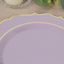 10-Pack Plastic 10" Round Dinner Plates in Lavender Lilac with Gold Scalloped Rim - Disposable Party Plates