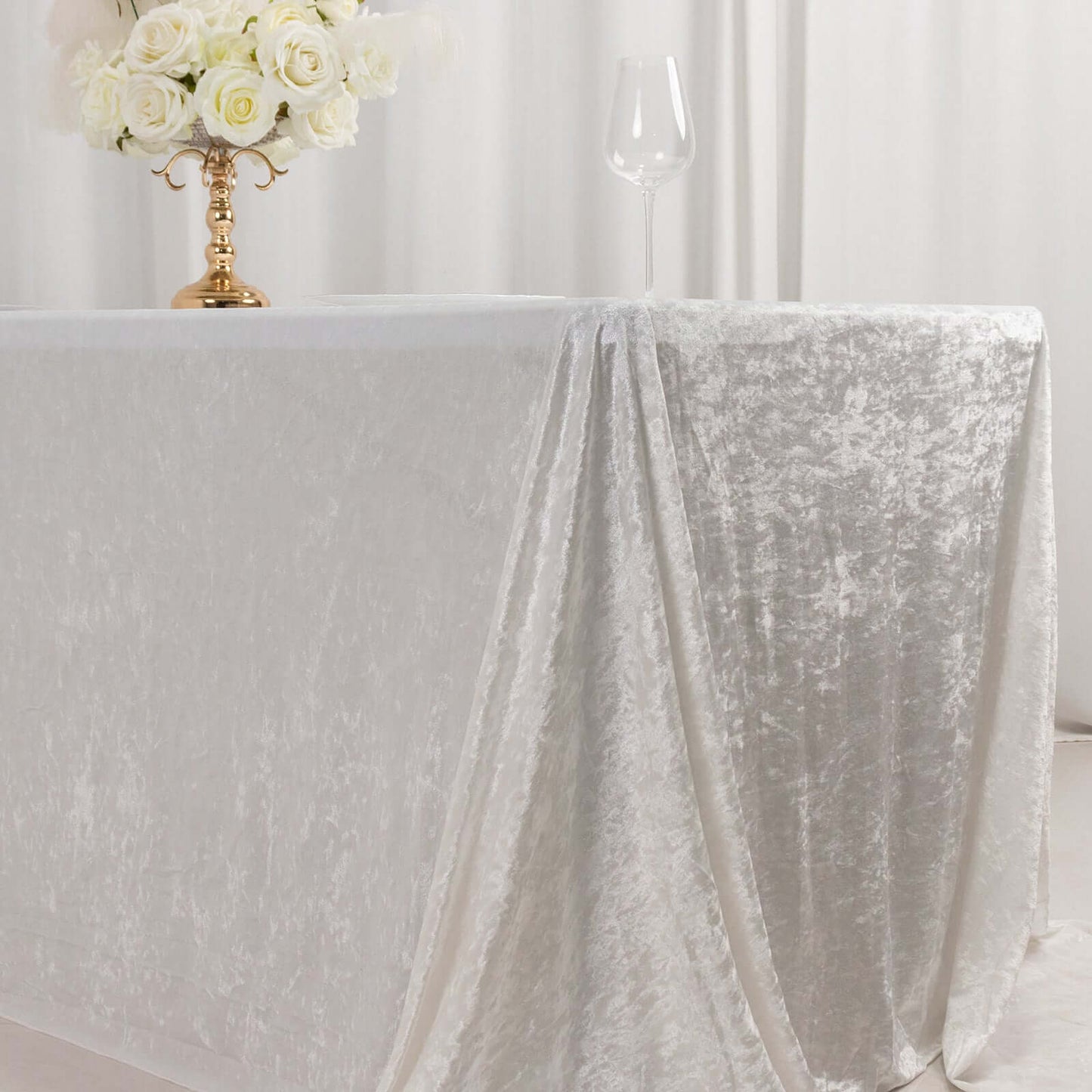 Premium Crushed Velvet 90"x132" Rectangle Tablecloth White - Reusable Soft & Graceful Seamless Table Cover