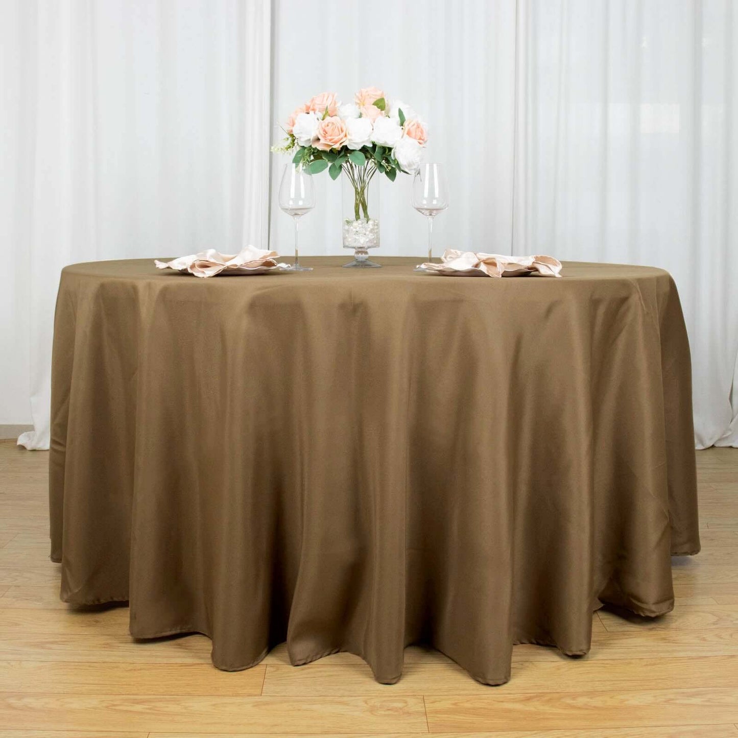 Polyester 120" Round Tablecloth Taupe - Seamless Wrinkle-Resistant Table Cover
