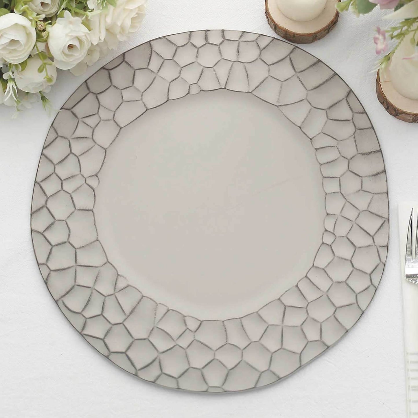 6-Pack Round Charger Plates 13" in Gray with Hammered Rim, Matte Finish Modern Dinner Charger Tableware