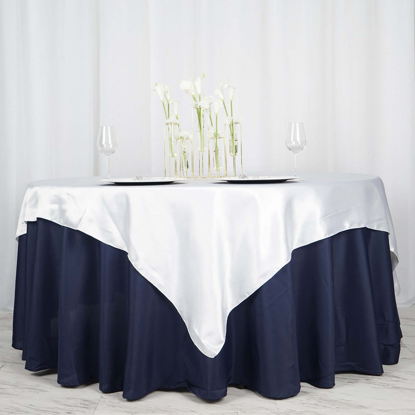 Satin 72"x72" Table Overlay Square Tablecloth White - Smooth Finish for Luxurious Events