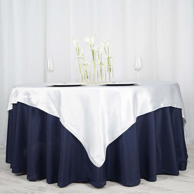 Satin 72"x72" Table Overlay Square Tablecloth White - Smooth Finish for Luxurious Events