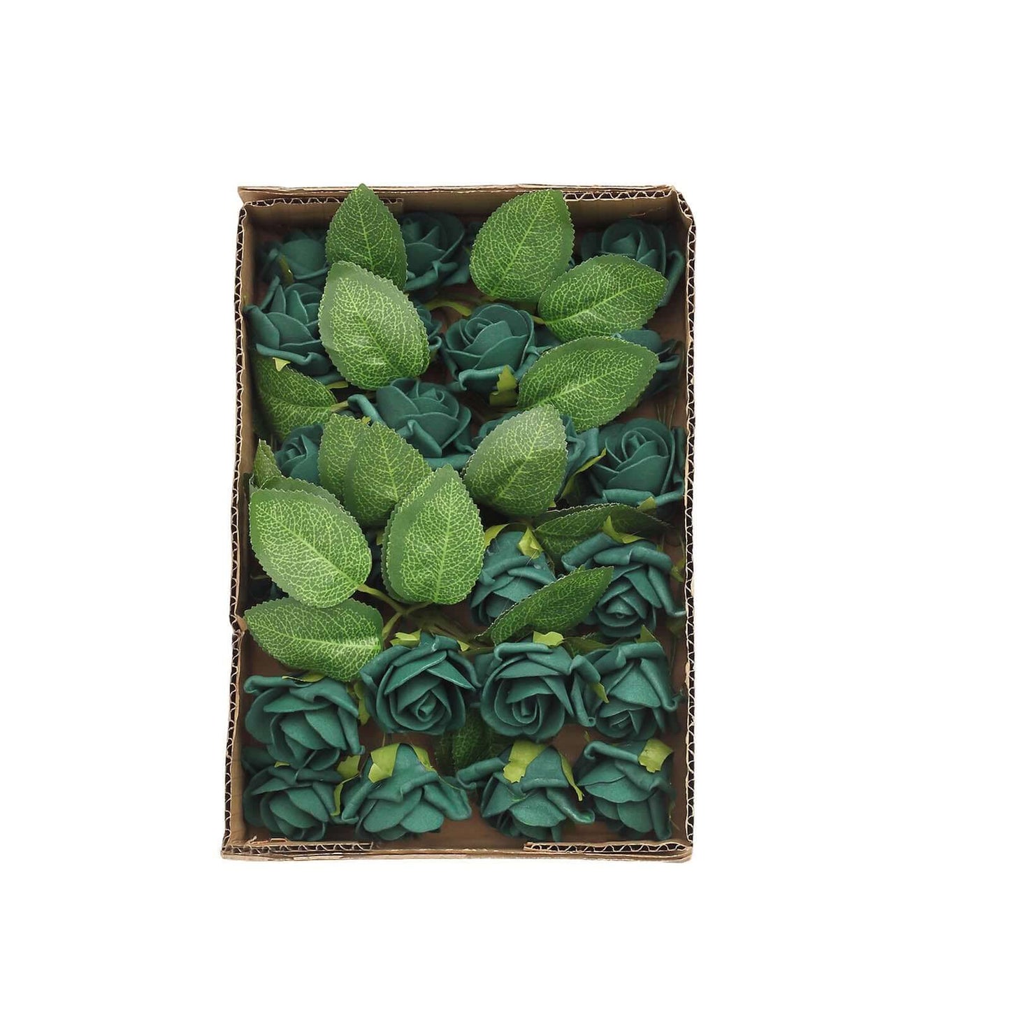 24 Roses 2" Hunter Emerald Green Artificial Foam Flowers With Stem Wire and Leaves