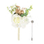 2 Pack White Artificial Rose Boutonniere With Pin, 5" Real Touch Silk Flower Pocket Square