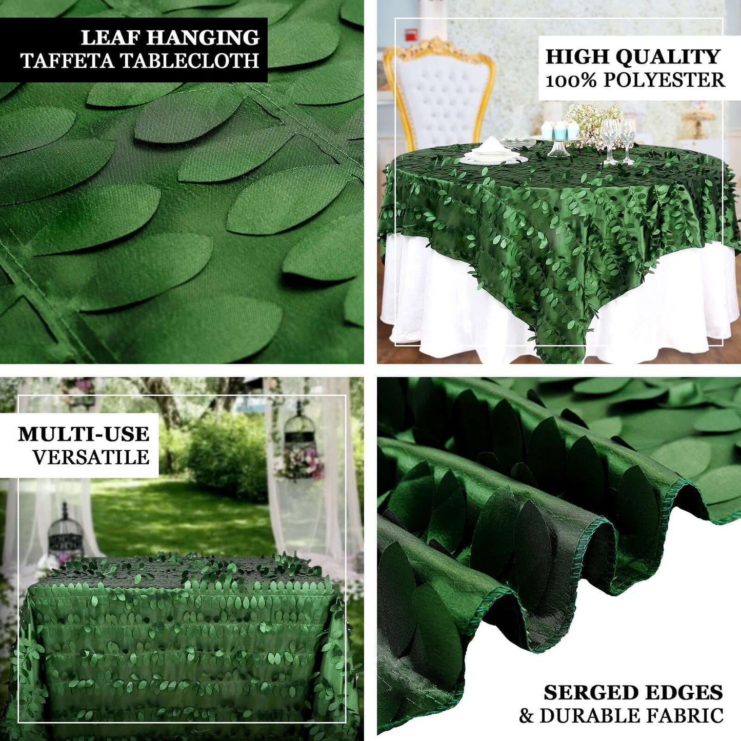 Taffeta 90"x90" Table Overlay Square Tablecloth Green - Leaf Petal Design for Stylish Celebrations