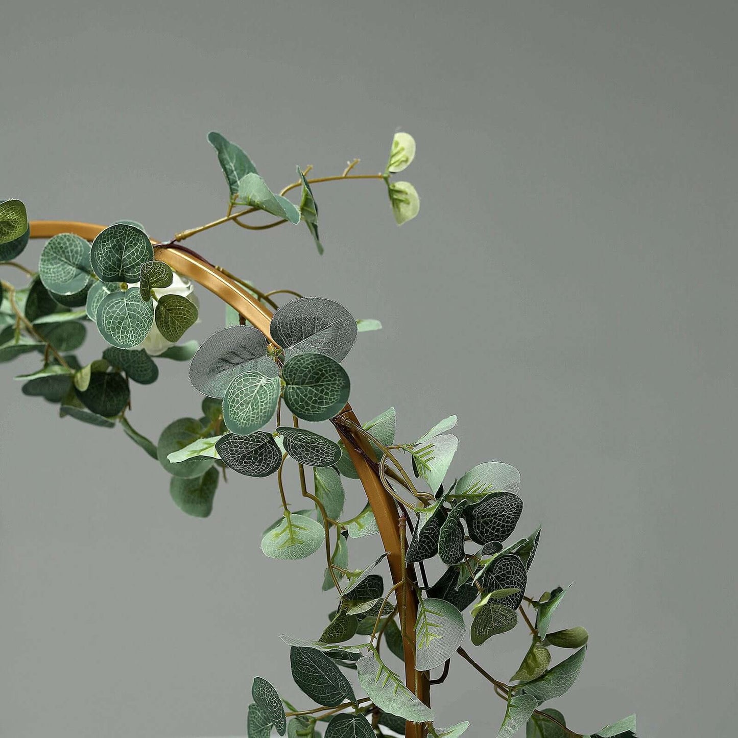 20" Gold Round Arch Wedding Centerpiece, Metal Hoop Wreath Tabletop Decor