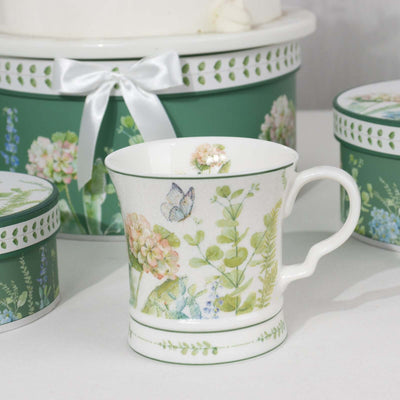 Greenery Theme Bridal Shower Gift Set 2 Pack Porcelain Tea Cups With Matching Keepsake Gift Box and Satin Ribbon Handle