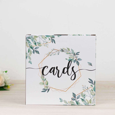 Greenery Theme Wedding Reception Gift Card Box with Geometric Gold Foil Print Collapsible Money Card Box - 8’’x8’’