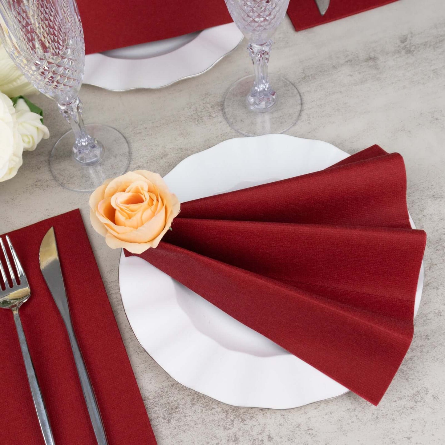 20 Pack Linen-Like Paper 8.5"x4" Napkins Burgundy - Highly Absorbent & Disposable Airlaid Guest Towels