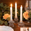 Set of 6 Glass Taper Candle Holders Ribbed Crystal Design with Gold Rim Clear - Reversible Mini Votive Tealight Stands 3"
