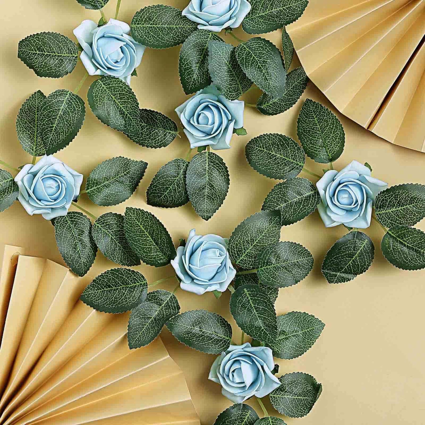24 Roses 2" Dusty Blue Artificial Foam Flowers With Stem Wire and Leaves