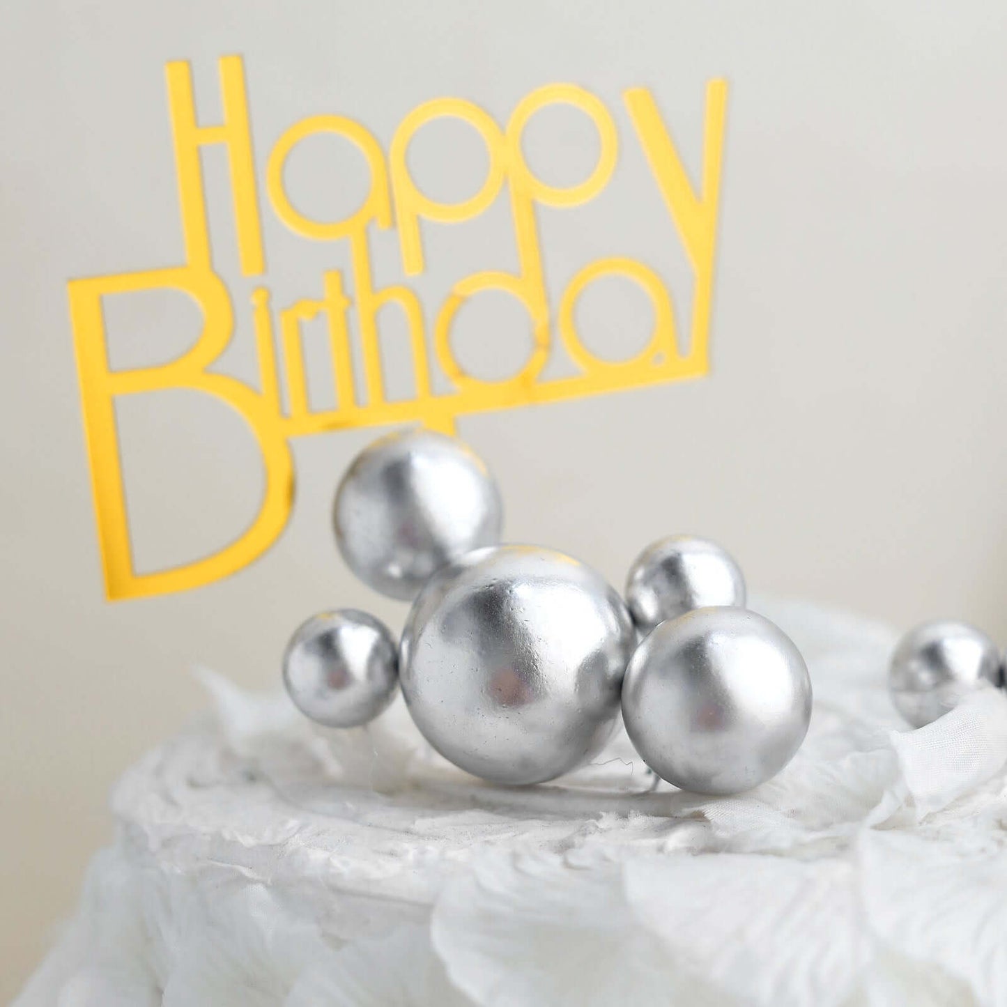 12 Pcs Cake Topper Picks Faux Pearl Ball Design Silver - Foam Balloon DIY Cupcake Decor Supplies Assorted Sizes