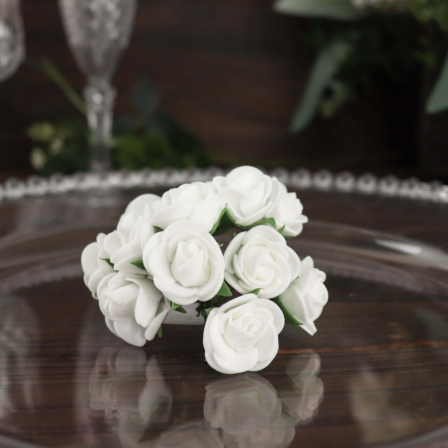 48 Roses 1" White Real Touch Artificial DIY Foam Rose Flowers With Stem, Craft Rose Buds