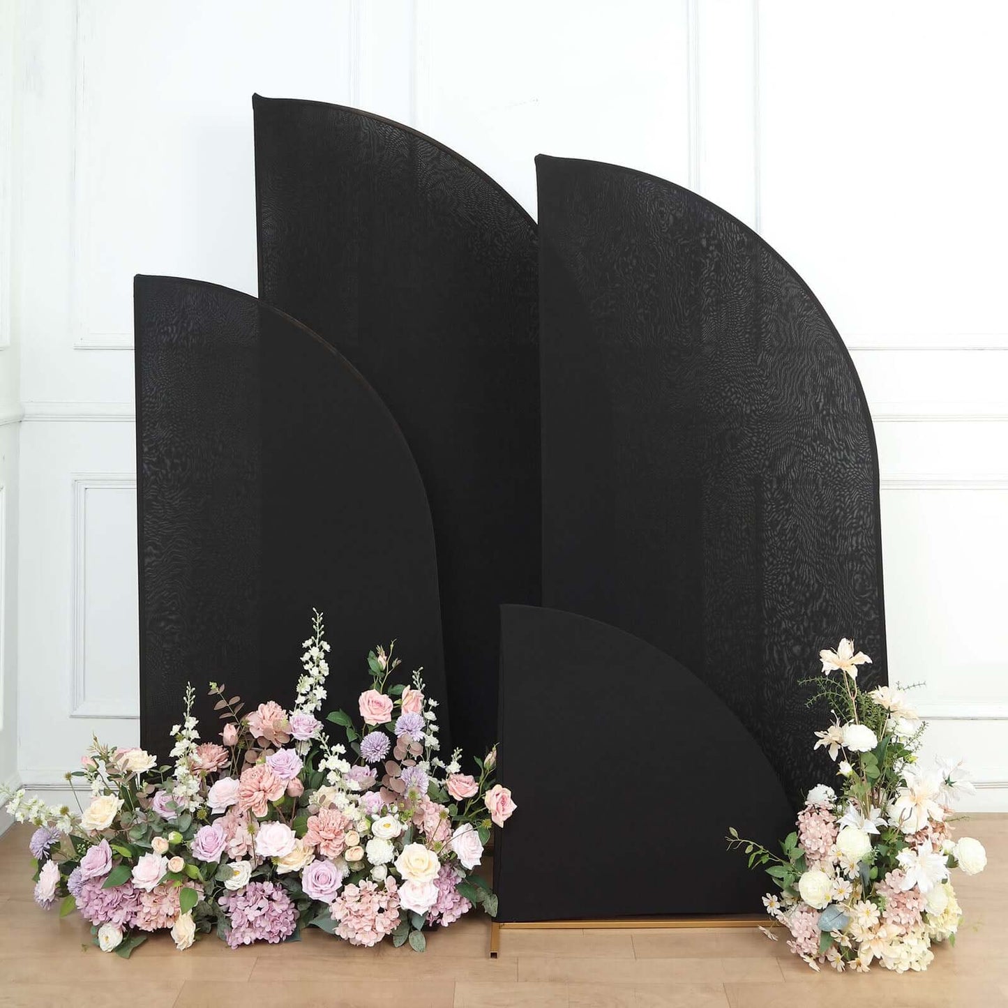 Set of 4 Matte Black Spandex Half Moon Chiara Backdrop Stand Covers, Custom Fitted Wedding Arch Covers - 2.5ft,5ft,6ft,7ft