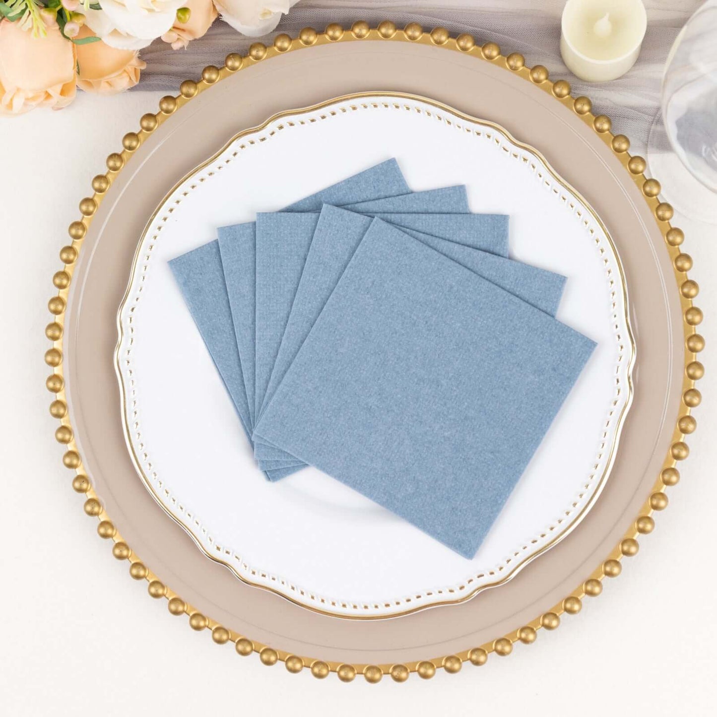 20 Pack Linen-Like Paper 5"x5" Napkins Dusty Blue - Highly Absorbent Airlaid Napkins