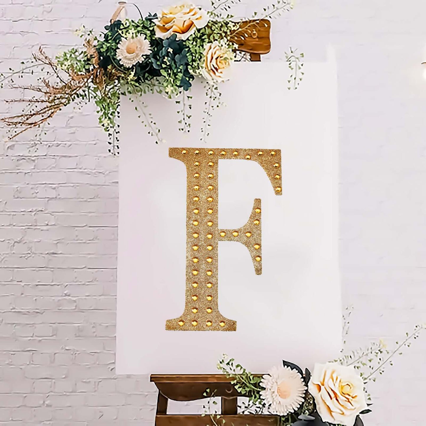 Decorative Rhinestone Alphabet "F" Letter Stickers, Glitter Adhesive Craft Letters Gold DIY Sparkle Embellishments 8"