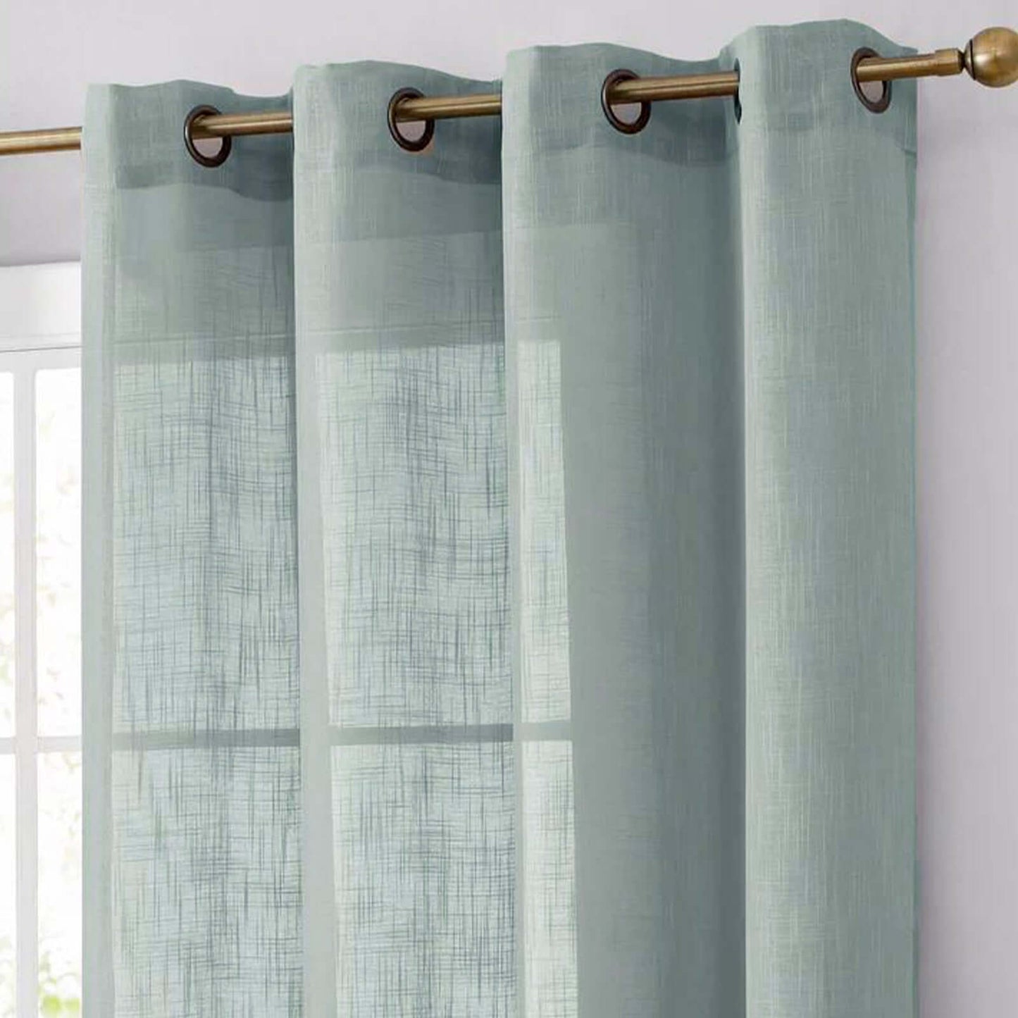 2 Pack Handmade Dusty Blue Faux Linen Curtains 52"x84", Curtain Panels With Chrome Grommets