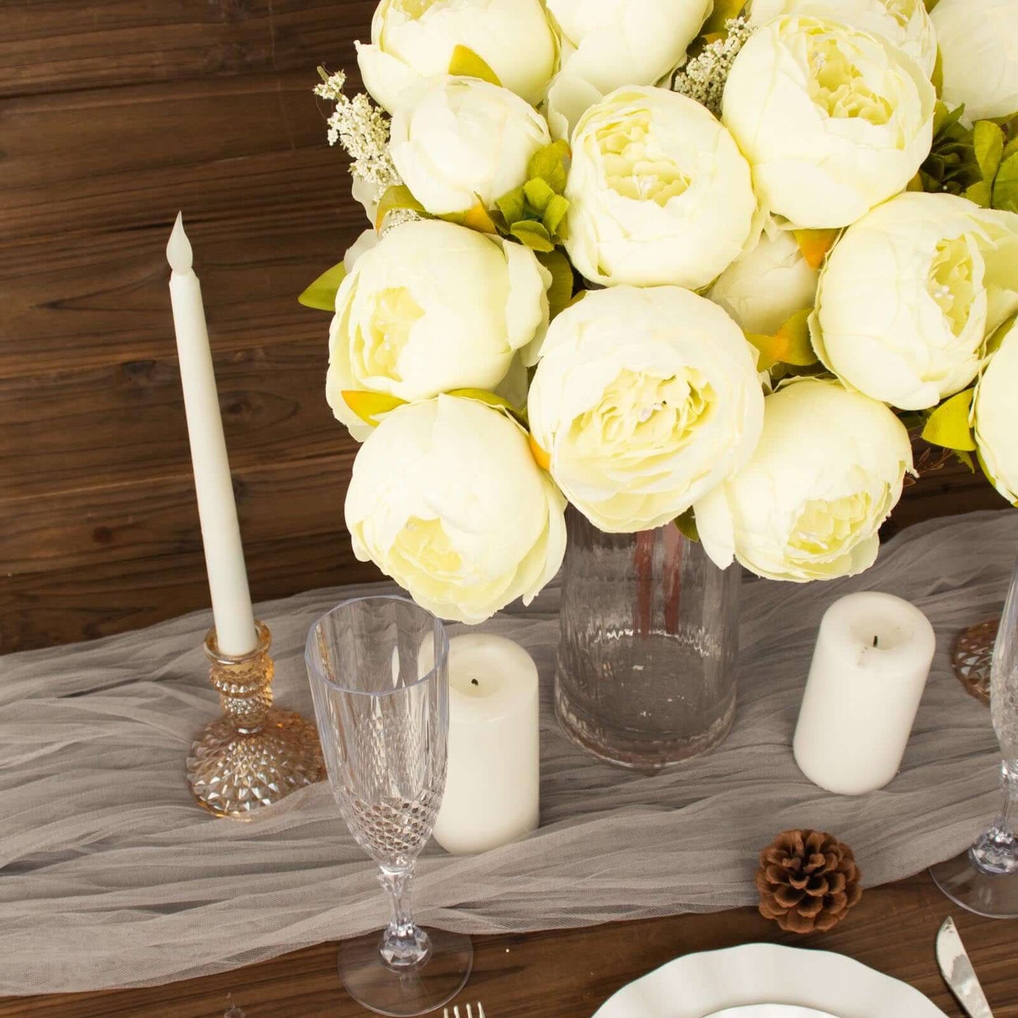 2 Pack 19" Ivory Artificial Peony Flower Wedding Bouquets, Faux Silk Flower Arrangements