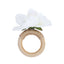 4 Pack White Silk Jasmine Flower Napkin Rings with Wooden Holder, Rustic Boho Serviette Buckles with Artificial Flowers