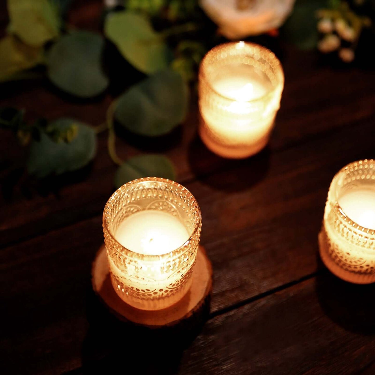 6-Pack Amber Gold Glass Votive Tealight Holders - Stylish Primrose Design for Weddings & DÃ©cor