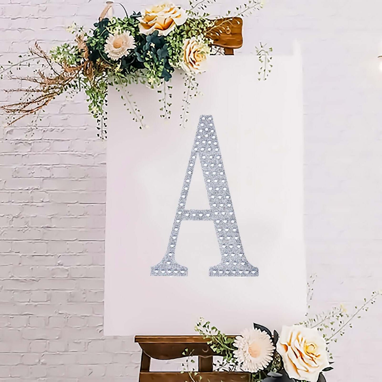 Decorative Rhinestone Alphabet "A" Letter Stickers, Glitter Adhesive Craft Letters Silver DIY Sparkle Embellishments 8"