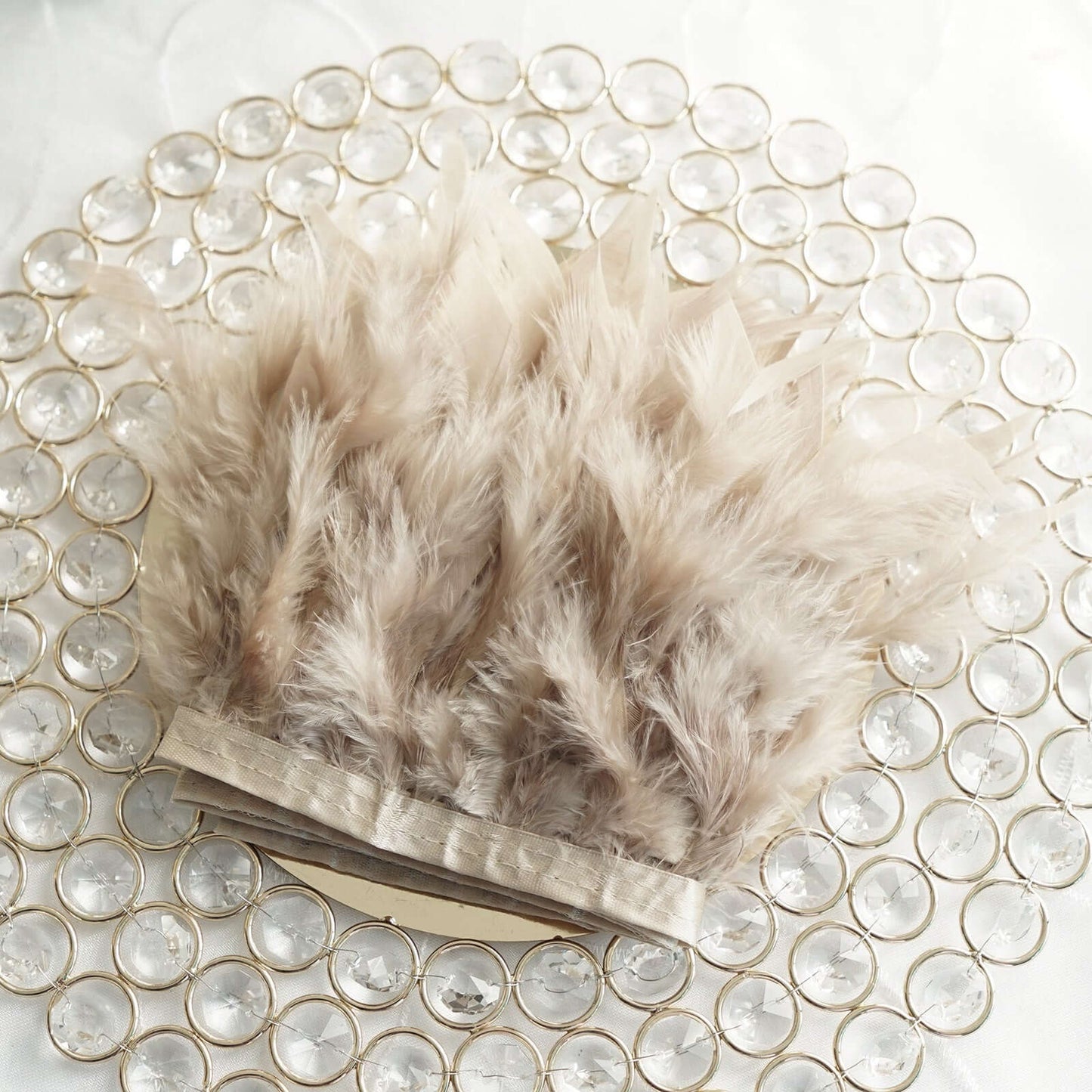 39" Natural Real Turkey Feather Fringe Trim With Satin Ribbon Tape