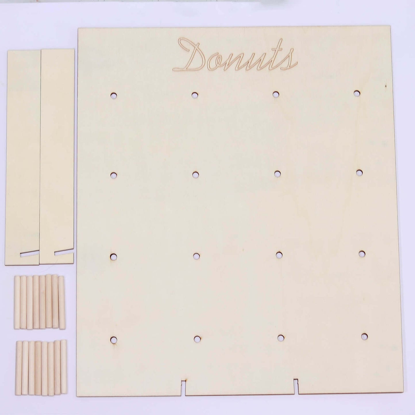 Natural Wood Rectangle Donut Wall Stand - Space Saving Detachable Rustic Chic Doughnut Pegboard Dessert Display Pretzel Bagel Holder 19"