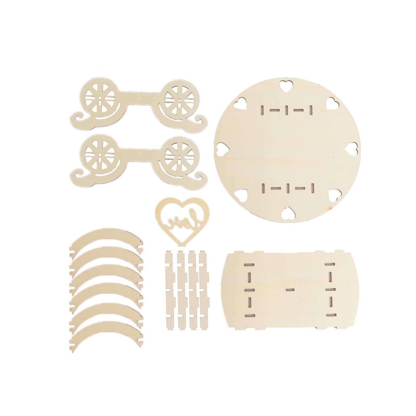 Wooden Wedding Cake Stand Carriage Shape Natural with Laser Cut Design - Round Cupcake Holder Display Plate 12"