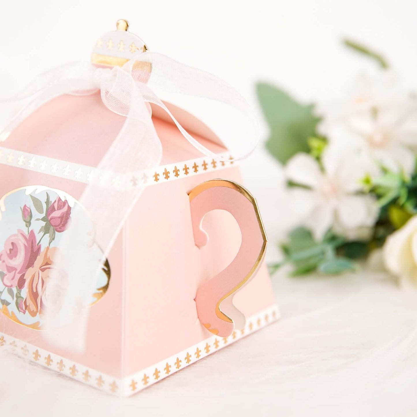 25 Pack 4" Dusty Rose Mini Teapot Favor Boxes, Vintage Rose Gift Boxes with Ribbons