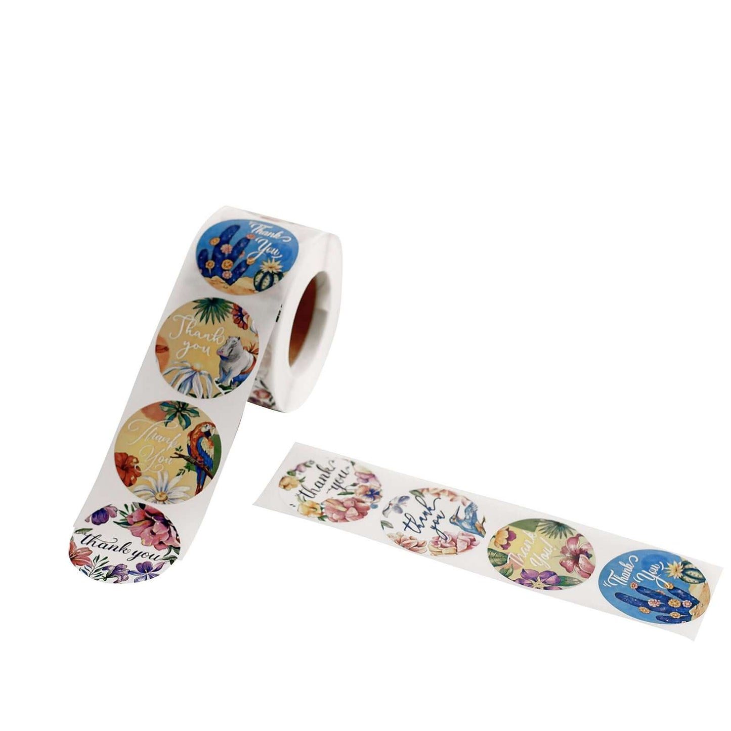 500Pcs 1.5" Thank You Tropical Colorful Floral Stickers Roll, Labels For DIY Envelope Seal - Round