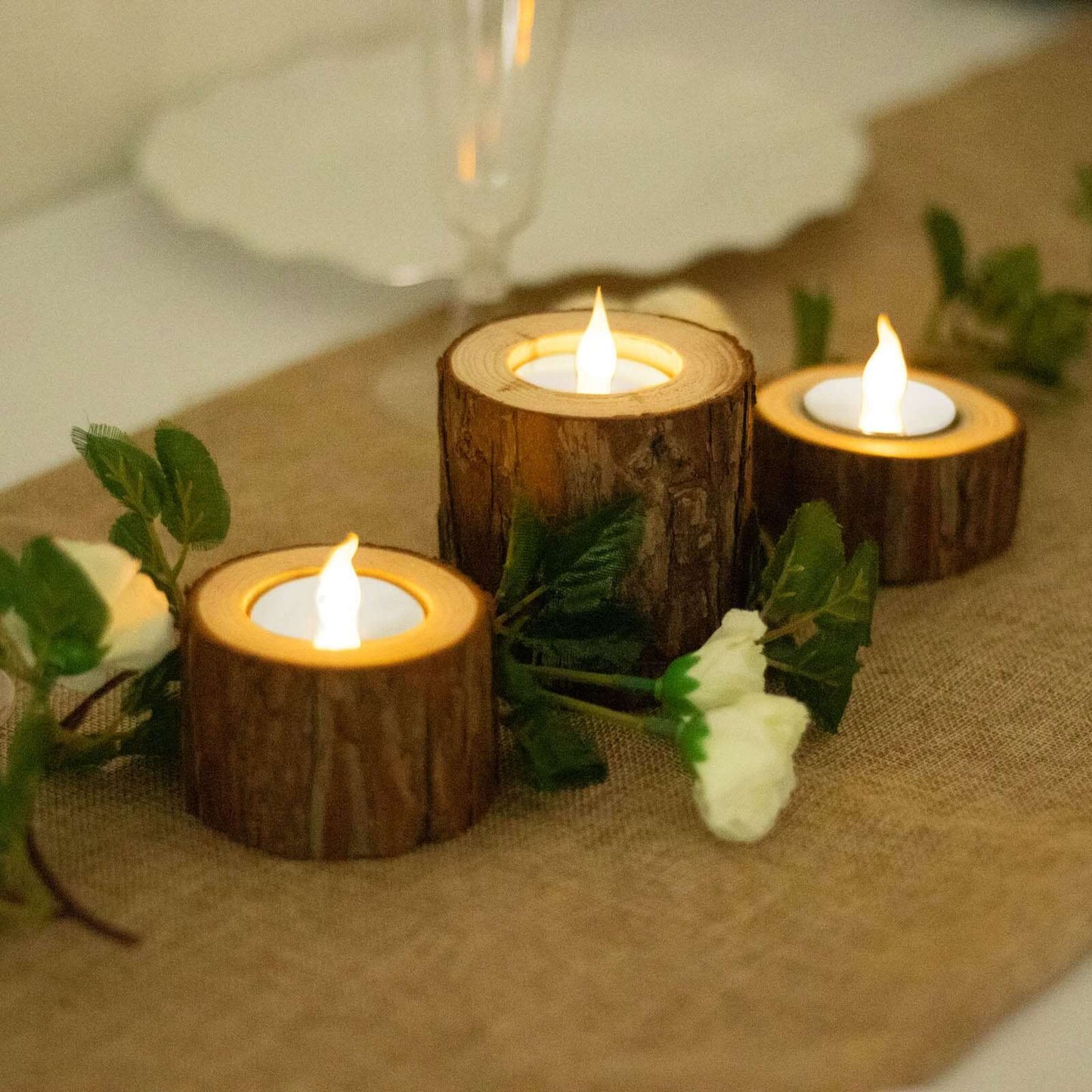 Set of 3 Rustic Wood Slice Votive Candle Holders - Tree Branch Wedding Table DÃ©cor 2.75", 1.5", 1.25"