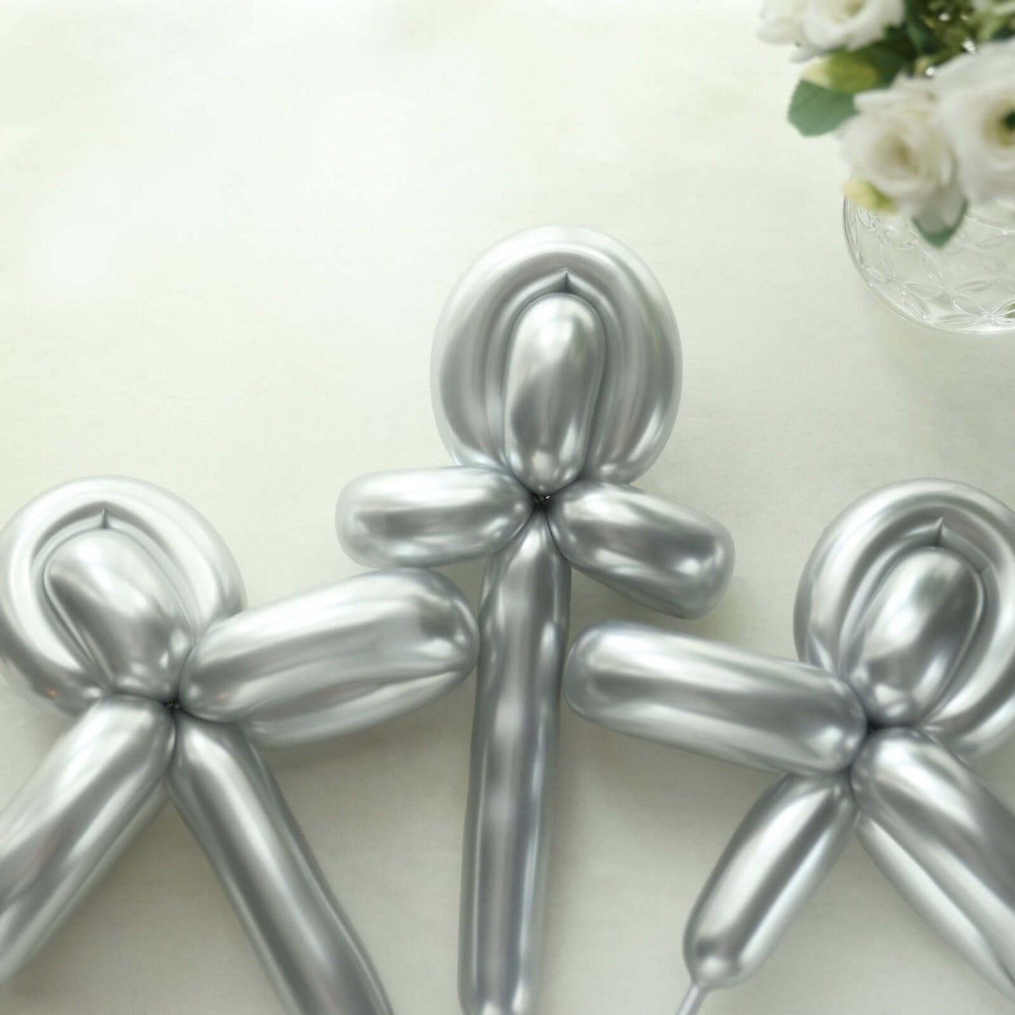 50 Pack Assorted Metallic Silver Long Latex Balloons For Twisting Magic, Animal Modelling Party Balloons