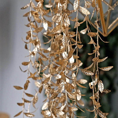 2-Pack Artificial Hanging Ivy Leaf Stem Garlands Metallic Gold - UV Resistant & Maintenance Free Faux Decorative Willow Vines 41"