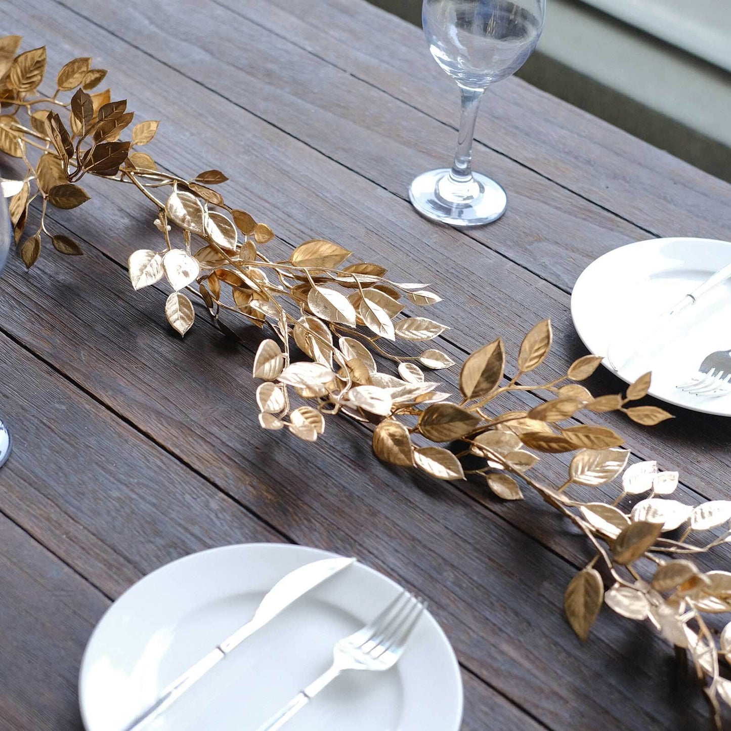 Artificial Magnolia Leaf Table Garland Metallic Gold - Decorative DIY Craft Hanging Vine Wreath 6ft