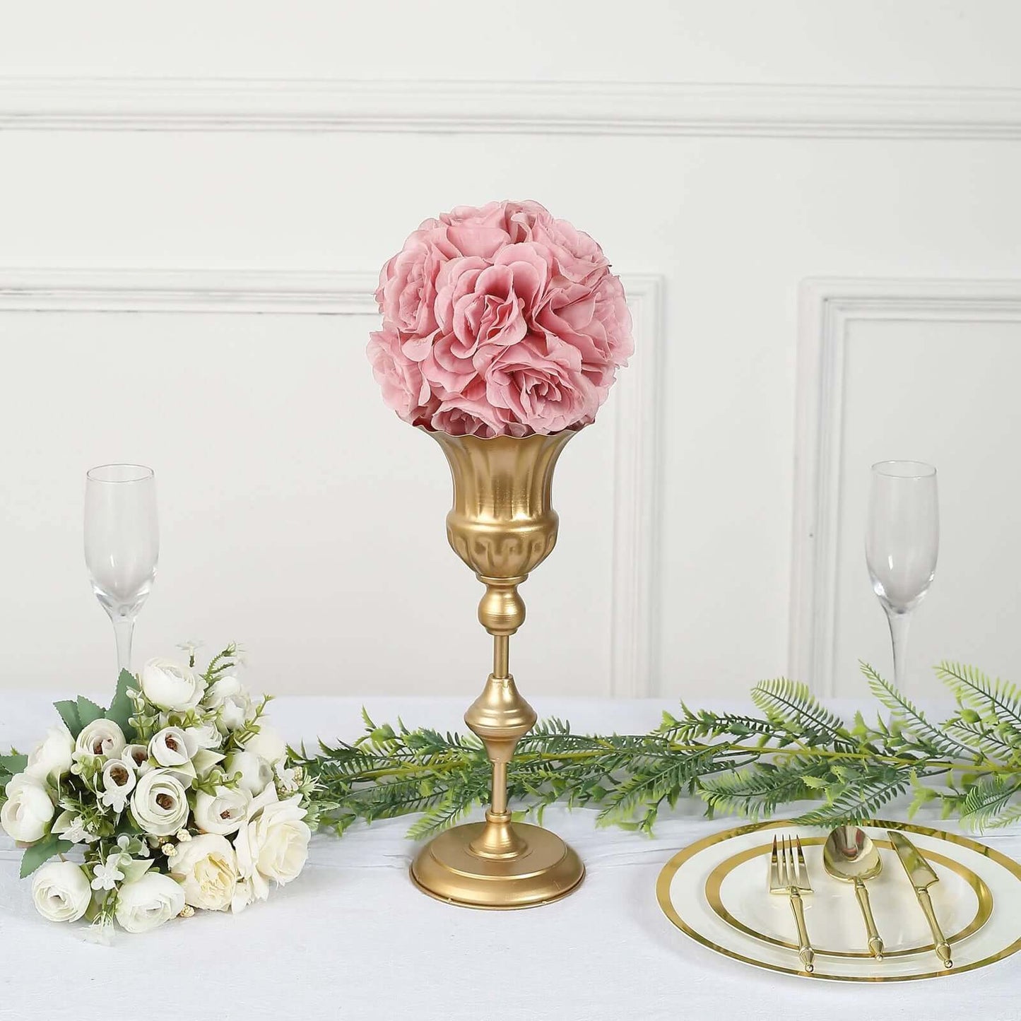 2 Pack 7" Mauve Artificial Silk Rose Kissing Ball, Faux Flower Ball