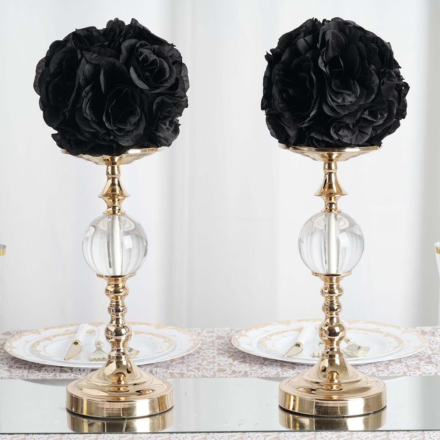 2 Pack 7" Black Artificial Silk Rose Kissing Ball, Faux Flower Ball