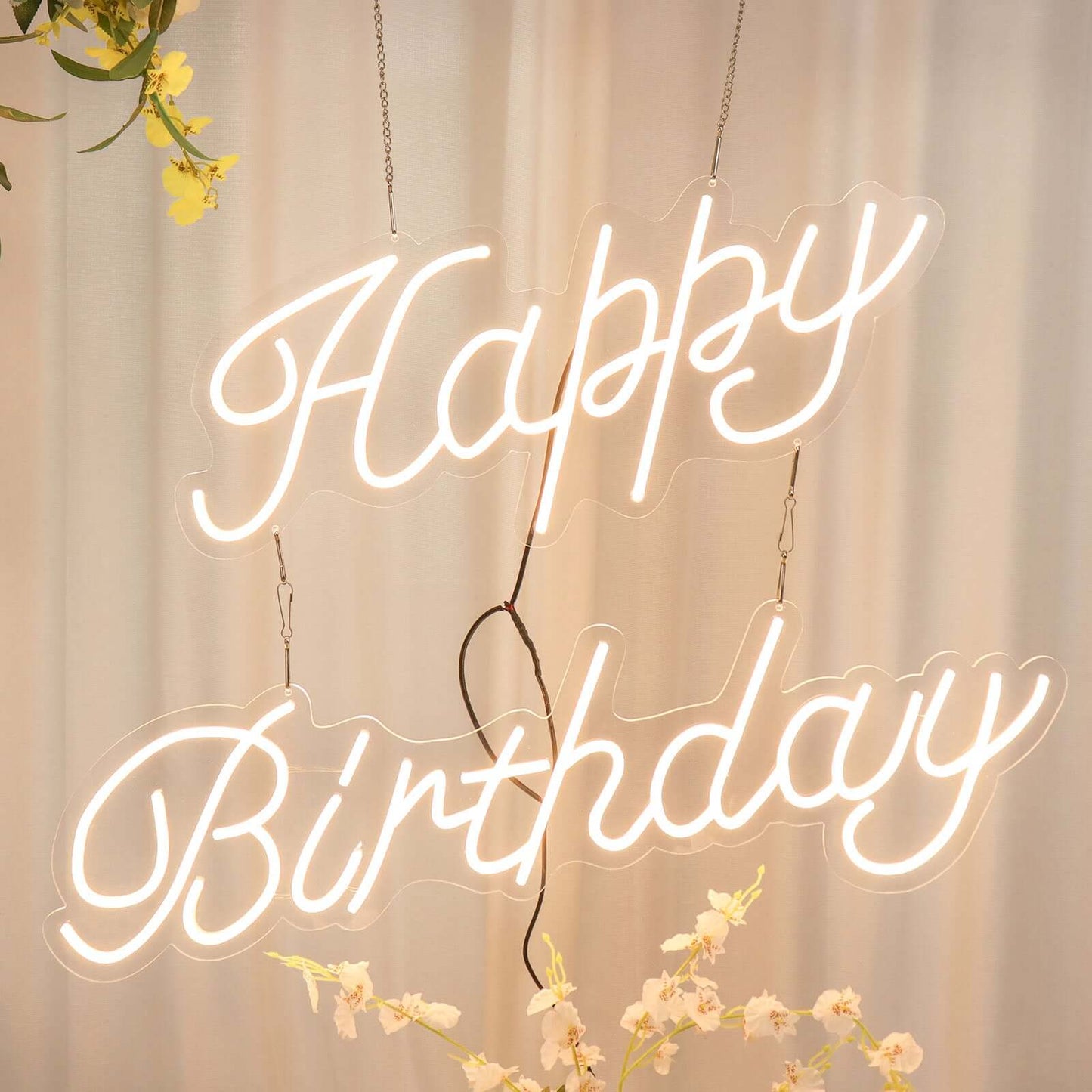 32" Happy Birthday Neon Light Sign, LED Reusable Wall DÃ©cor Lights With 5ft Hanging Chain
