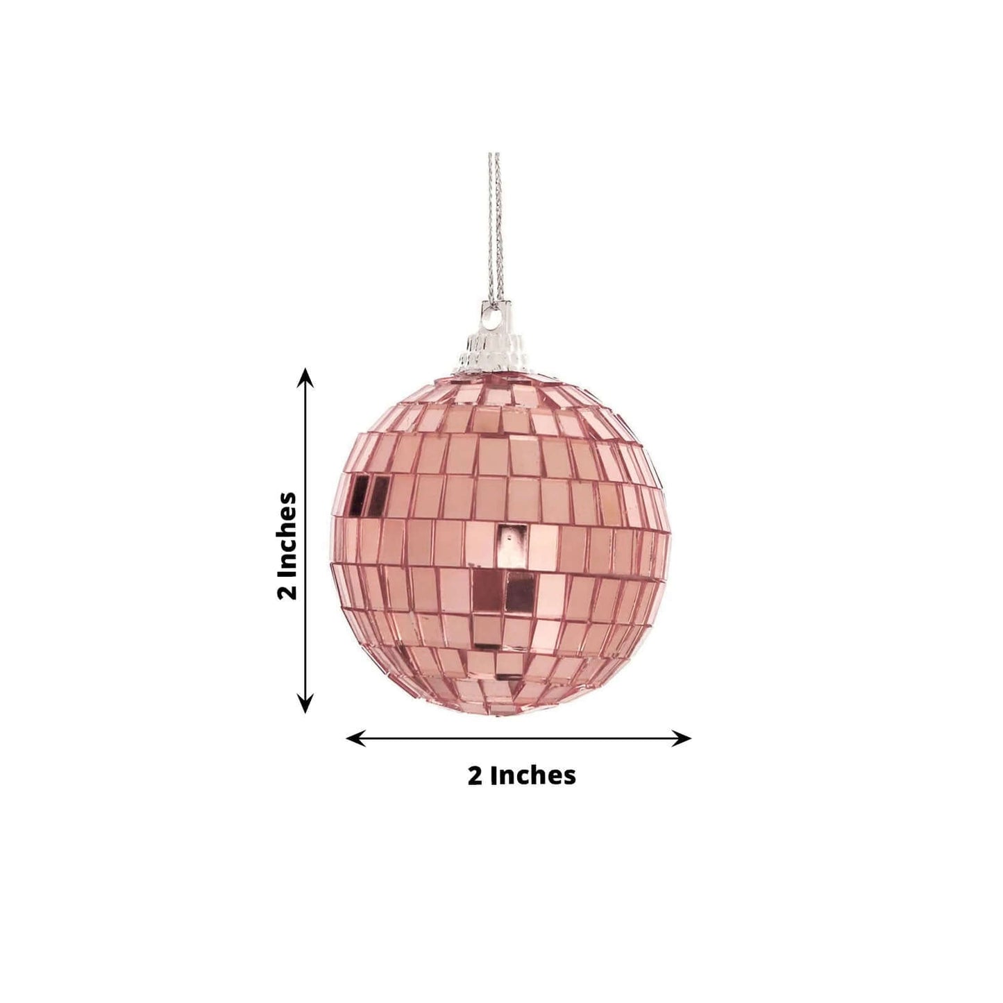 6 Pack 2" Rose Gold Foam Disco Mirror Ball With Hanging Strings, Holiday Christmas Ornaments