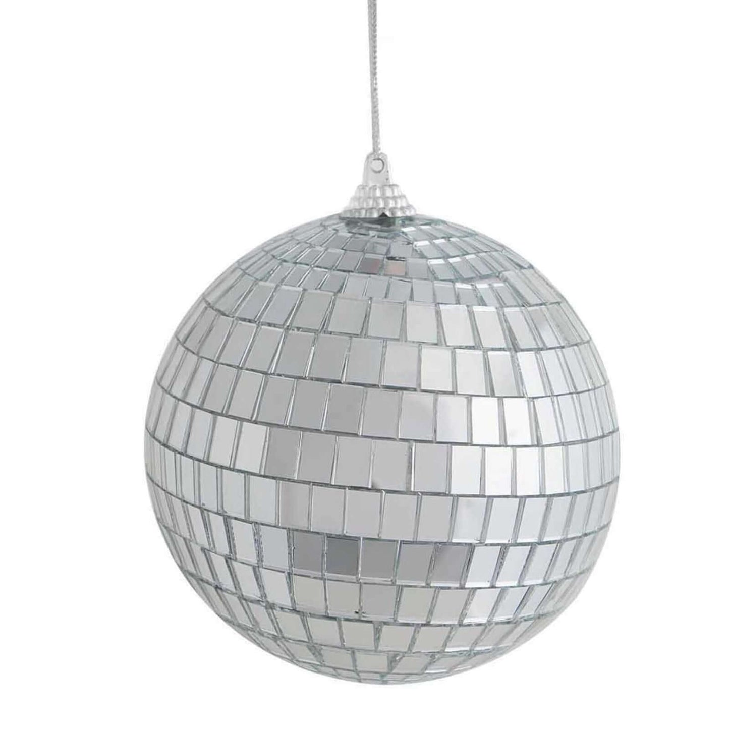 4 Pack 4" Silver Foam Disco Mirror Ball With Hanging Strings, Holiday Christmas Ornaments